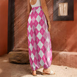 Pink And White Argyle Pattern Print Harem Pants