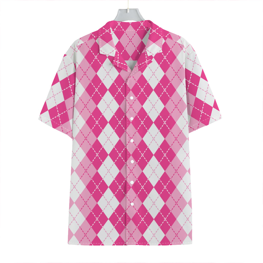 Pink And White Argyle Pattern Print Hawaiian Shirt