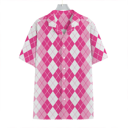 Pink And White Argyle Pattern Print Hawaiian Shirt