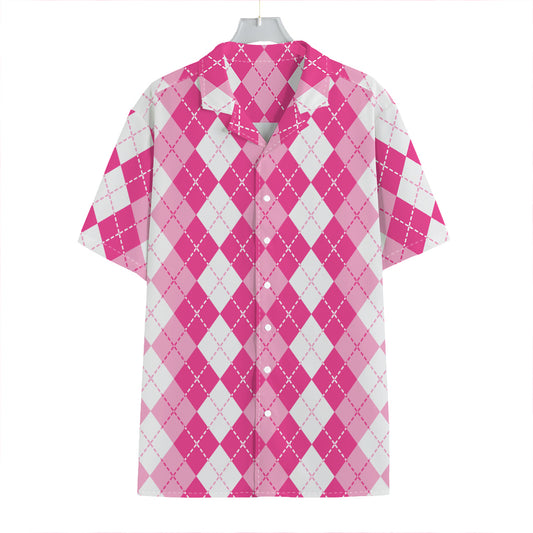 Pink And White Argyle Pattern Print Hawaiian Shirt