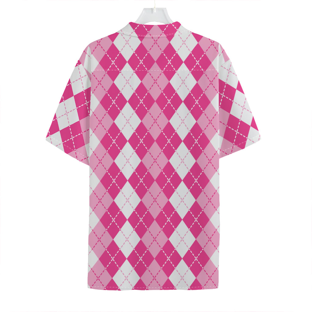 Pink And White Argyle Pattern Print Hawaiian Shirt
