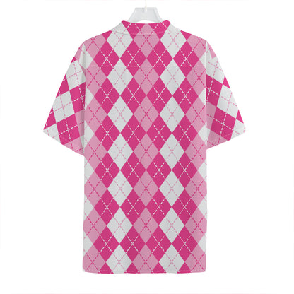 Pink And White Argyle Pattern Print Hawaiian Shirt