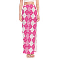 Pink And White Argyle Pattern Print High Slit Maxi Skirt