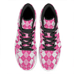 Pink And White Argyle Pattern Print High Top Leather Sneakers