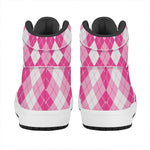Pink And White Argyle Pattern Print High Top Leather Sneakers