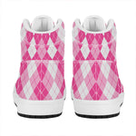 Pink And White Argyle Pattern Print High Top Leather Sneakers