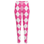 Pink And White Argyle Pattern Print High-Waisted Pocket Leggings