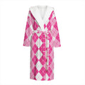 Pink And White Argyle Pattern Print Hooded Bathrobe