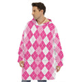 Pink And White Argyle Pattern Print Hoodie Blanket