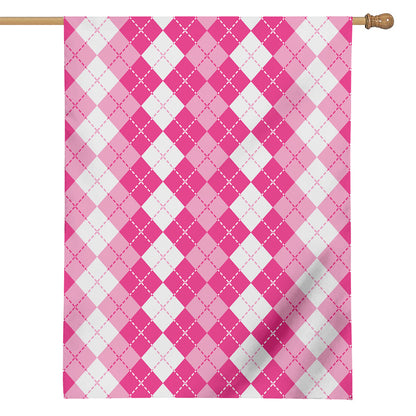 Pink And White Argyle Pattern Print House Flag