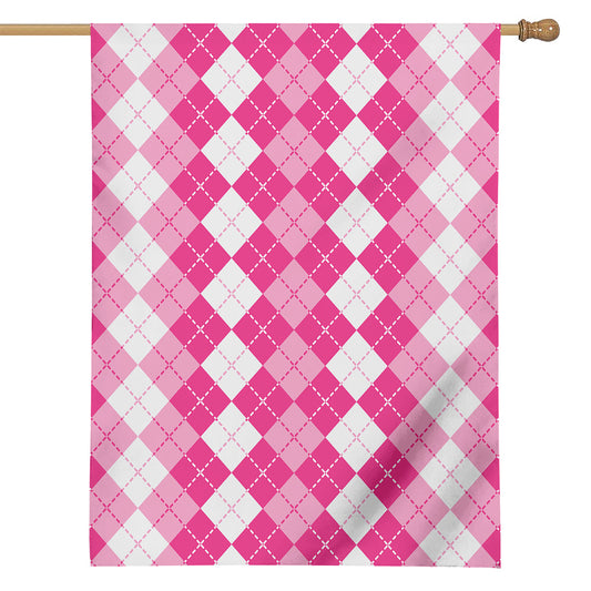Pink And White Argyle Pattern Print House Flag