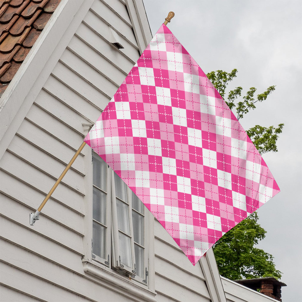 Pink And White Argyle Pattern Print House Flag