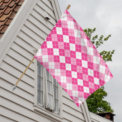 Pink And White Argyle Pattern Print House Flag