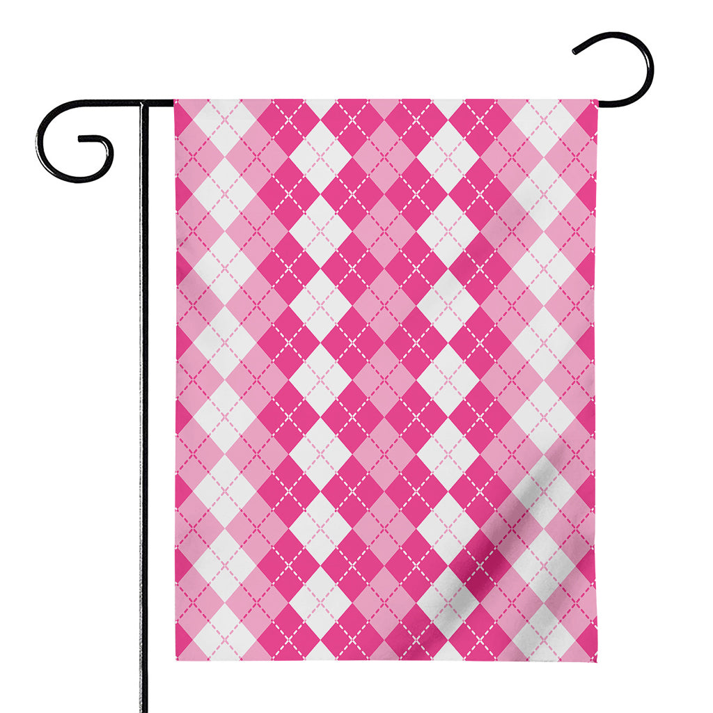 Pink And White Argyle Pattern Print House Flag