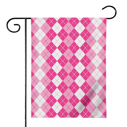 Pink And White Argyle Pattern Print House Flag
