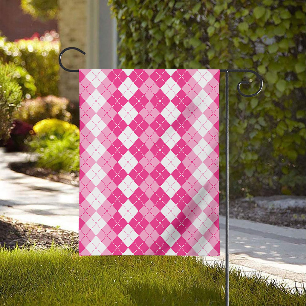 Pink And White Argyle Pattern Print House Flag