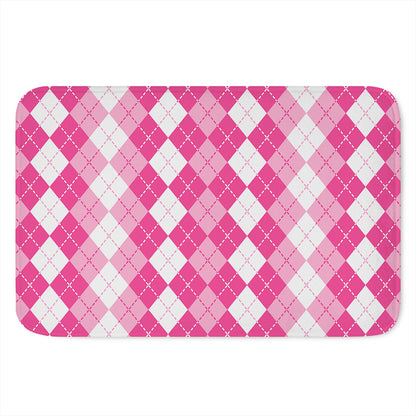 Pink And White Argyle Pattern Print Indoor Door Mat