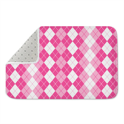 Pink And White Argyle Pattern Print Indoor Door Mat