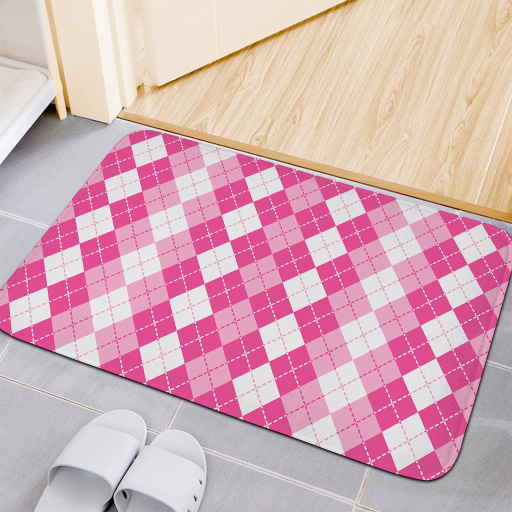 Pink And White Argyle Pattern Print Indoor Door Mat