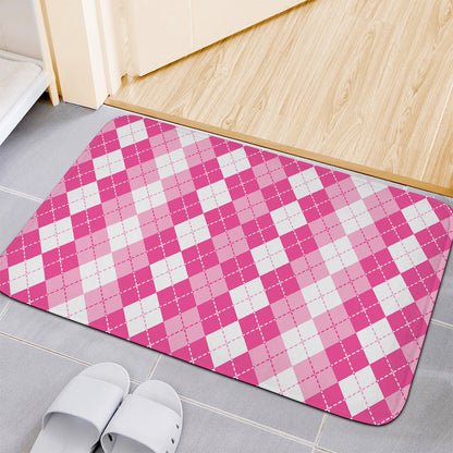 Pink And White Argyle Pattern Print Indoor Door Mat