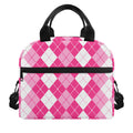 Pink And White Argyle Pattern Print Insulated Lunch Bag