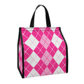 Pink And White Argyle Pattern Print Insulated Lunch Tote