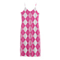 Pink And White Argyle Pattern Print Jersey Midi Cami Dress