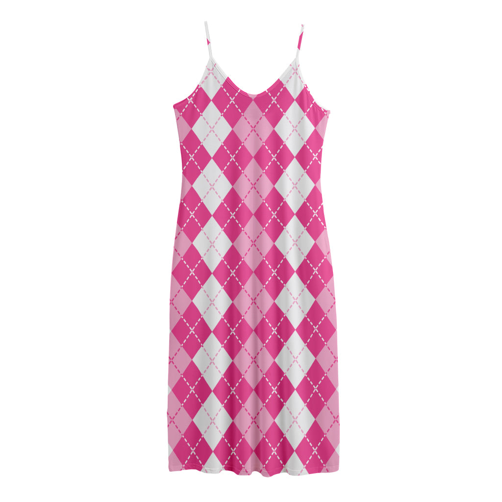 Pink And White Argyle Pattern Print Jersey Midi Cami Dress