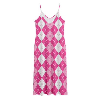 Pink And White Argyle Pattern Print Jersey Midi Cami Dress