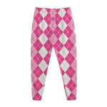 Pink And White Argyle Pattern Print Jogger Pants