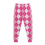 Pink And White Argyle Pattern Print Jogger Pants