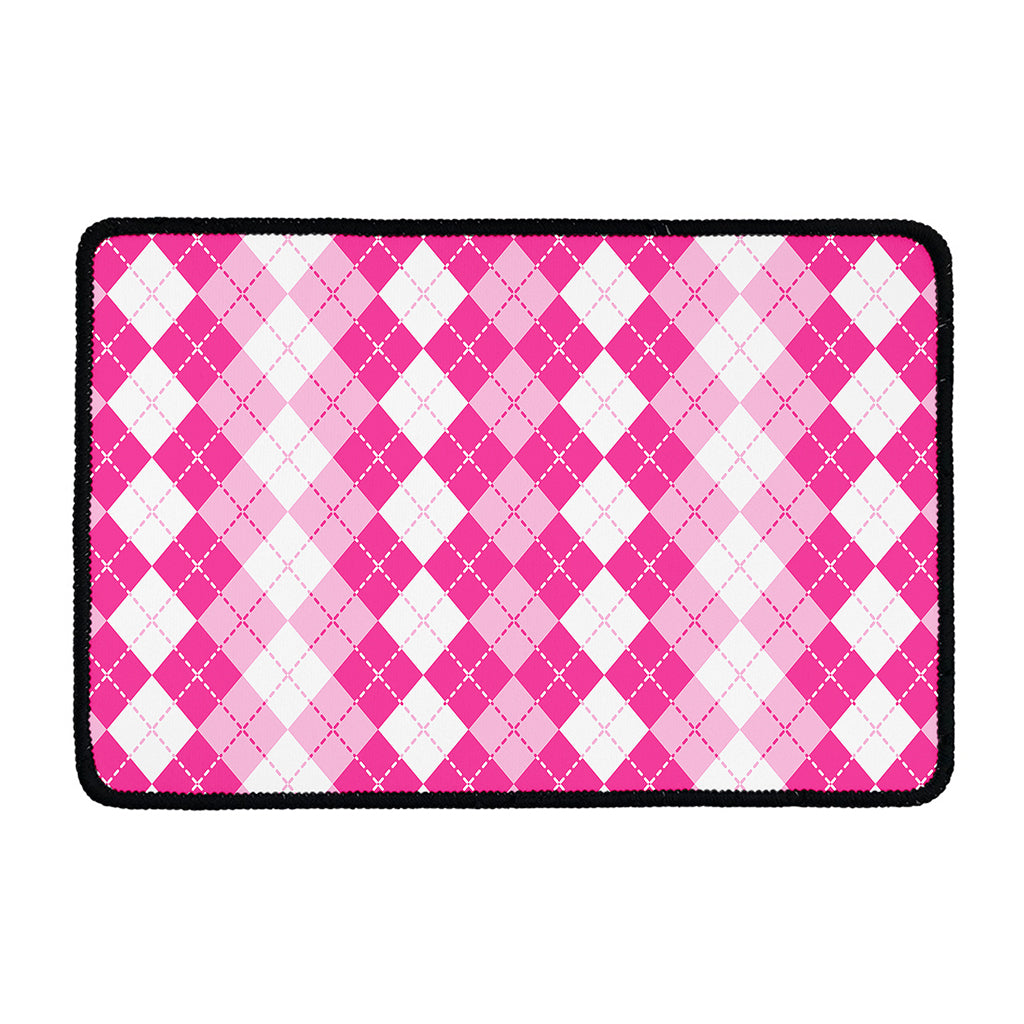 Pink And White Argyle Pattern Print Kitchen Mat
