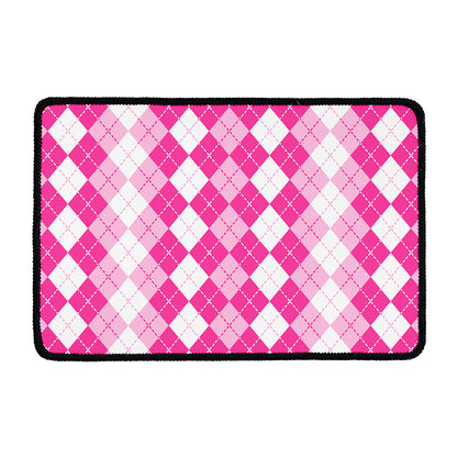 Pink And White Argyle Pattern Print Kitchen Mat