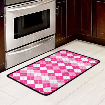Pink And White Argyle Pattern Print Kitchen Mat