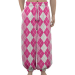 Pink And White Argyle Pattern Print Lantern Pants