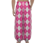 Pink And White Argyle Pattern Print Lantern Pants