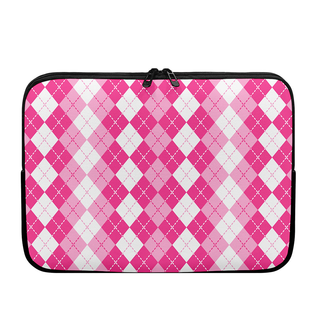 Pink And White Argyle Pattern Print Laptop Sleeve