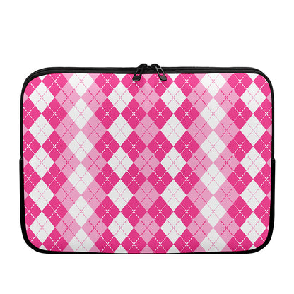 Pink And White Argyle Pattern Print Laptop Sleeve