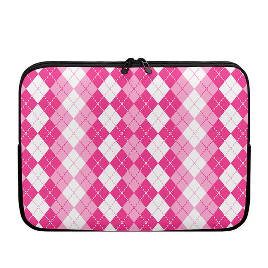 Pink And White Argyle Pattern Print Laptop Sleeve