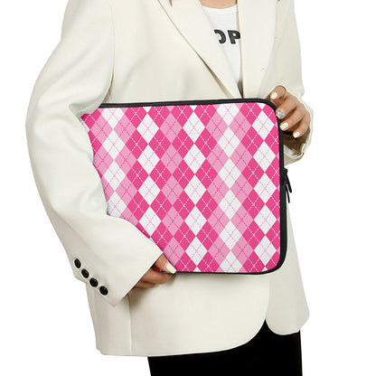 Pink And White Argyle Pattern Print Laptop Sleeve
