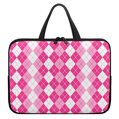 Pink And White Argyle Pattern Print Laptop Sleeve With Handle