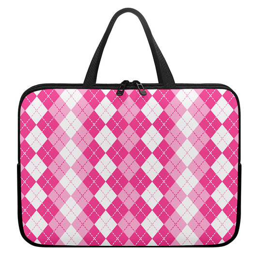 Pink And White Argyle Pattern Print Laptop Sleeve With Handle