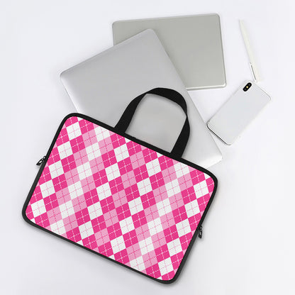 Pink And White Argyle Pattern Print Laptop Sleeve With Handle