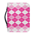 Pink And White Argyle Pattern Print Leather Bible Cover