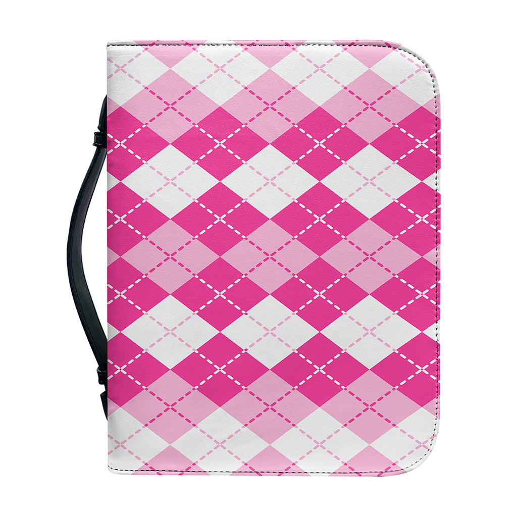 Pink And White Argyle Pattern Print Leather Bible Cover