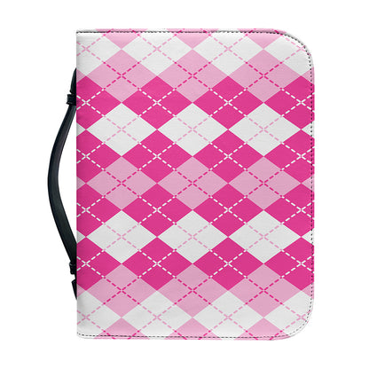 Pink And White Argyle Pattern Print Leather Bible Cover