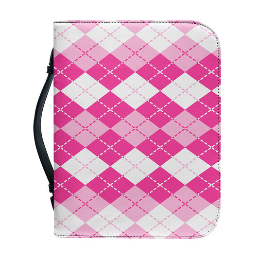 Pink And White Argyle Pattern Print Leather Bible Cover