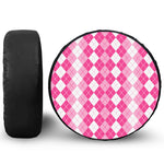 Pink And White Argyle Pattern Print Leather Spare Tire Cover