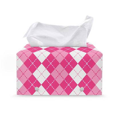 Pink And White Argyle Pattern Print Leather Tissue Box Cover