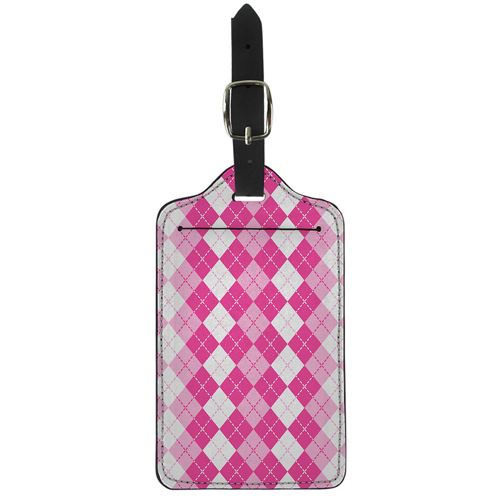 Pink And White Argyle Pattern Print Luggage Tag